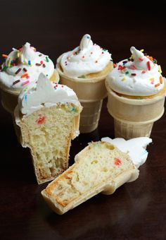 Ice Cream Cone Cupcakes Recipe, Cake Cone, Cupcake Ice Cream Cones, Cone Cupcakes, Ice Cream Cone Cupcakes, Ice Cream Cone Cake, Cake In A Cone, Cupcake Cones, Funfetti Cake Mix