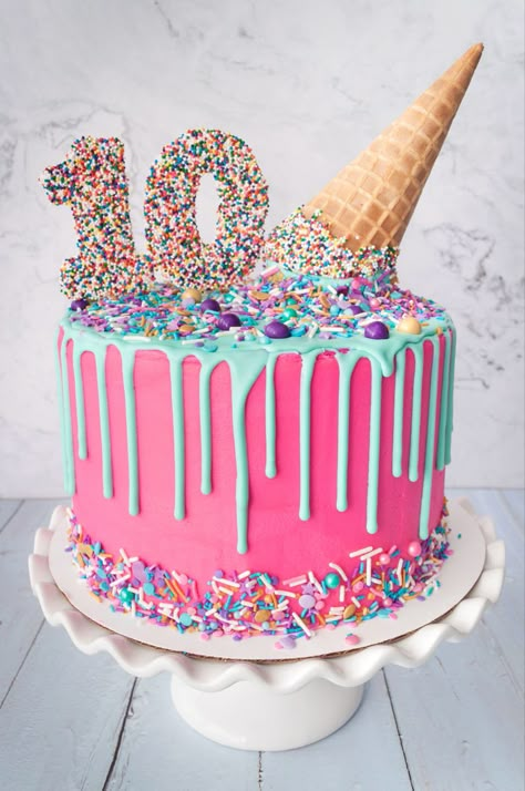 Ice Cream Birthday Cake, Candy Birthday Cakes, 10 Birthday Cake, Ice Cream Birthday Party, Ice Cream Birthday, 10th Birthday Parties, Cute Birthday Cakes, Cupcake Cake, Cake Images