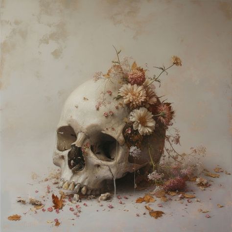 Broken skull painting fragility flower. | premium image by rawpixel.com / Fluke Skull In Flower, Skulls Aesthetic, Art Igcse, Skull Aesthetic, Skeleton Flowers, Wilted Flowers, Skeleton Artwork, Skulls And Flowers, Skull And Flowers