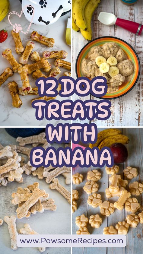 12 Dog Treats with Banana Frozen Banana Dog Treats, Dog Treats Made With Bananas, Dog Treats With Banana, Blueberry Dog Treat Recipe, 3 Ingredient Dog Treats, Banana Dog Treat Recipe, Peach Frozen Yogurt, Banana Dog Treats, Easy Frozen Yogurt