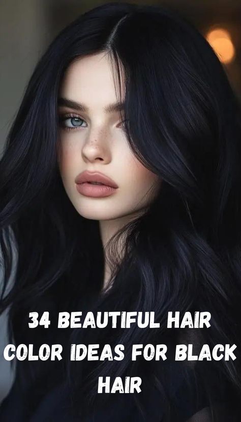 Discover 34 stunning hair color ideas specifically for black hair. This guide showcases a variety of shades and techniques, from rich jewel tones to subtle highlights, allowing you to express your individuality. Whether you're looking for a bold change or a refined update, there's something here for you. Hair Coloring For Black Hair, Fall Color For Black Hair, Hair Highlights In Black Hair, Matte Black Hair Color, Dark Hair Formulas, Best Dark Hair Colors, Chocolate Brown On Black Hair, Soft Black Hair With Dimension, Fun Black Hair Color Ideas