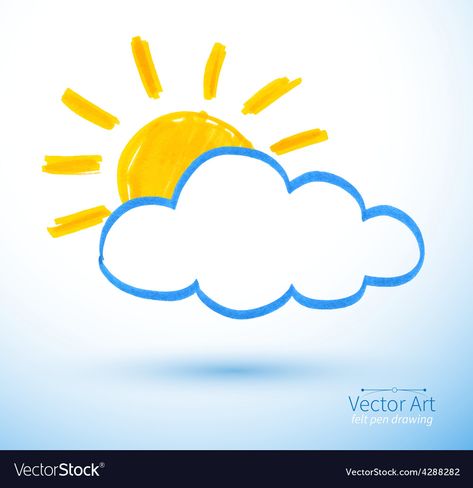 Drawing Of Sun, Sun Drawing, Cloud Vector, Sun And Clouds, Cloud Drawing, Pen Drawing, Canvas Art Painting, Png Images, Vector Art