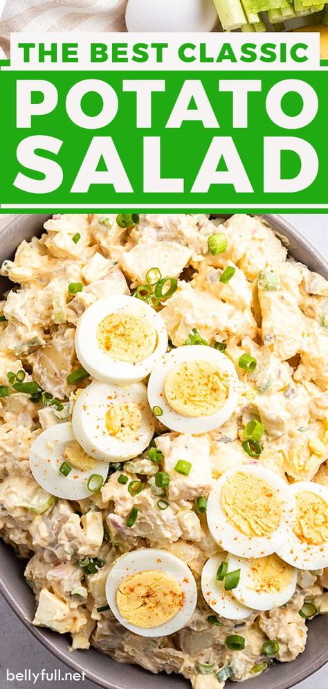 With traditional ingredients and a homemade creamy dressing, this Potato Salad with Egg is truly a tried and true recipe. Perfect for summer potlucks and great for making in advance. Always a crowd favorite! Classic Potato Salad With Egg, Salad With Egg, Summer Potluck Recipes, Potatoe Salad, Potato Salad Dressing, Potato Salad With Egg, Classic Potato Salad, Salads For A Crowd, Leafy Salad