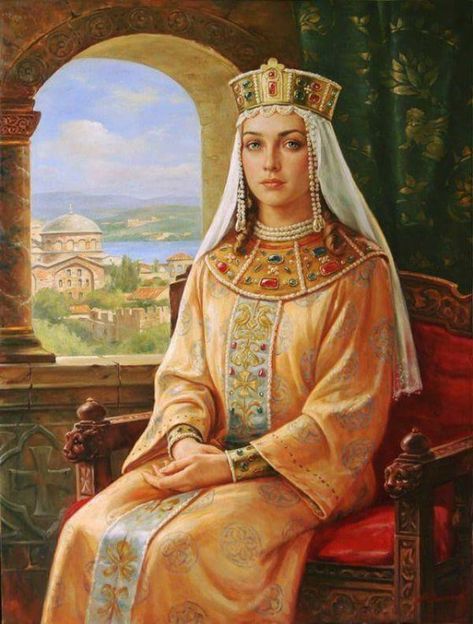 Maria Bagration - Georgian Queen of Byzantium Olga Of Kiev, Byzantine Fashion, Medieval Paintings, Russian Painting, Russian History, Byzantine Empire, Byzantine Art, Russian Folk, Russian Art