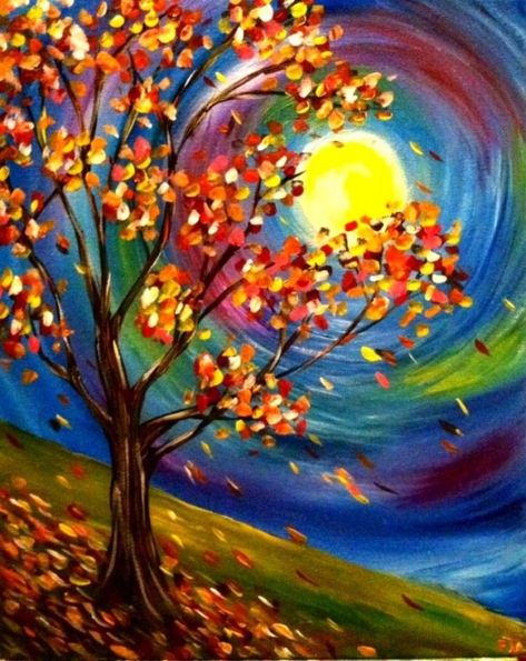 Paint Night Fall Ideas, Autumn Paint And Sip Ideas, Paint Night Pictures, Fall Sky Painting, Fall Paintings Acrylic, Fall Trees Drawing, Fall Paint And Sip Ideas, Fall Paint Night Ideas, Fall Paint And Sip