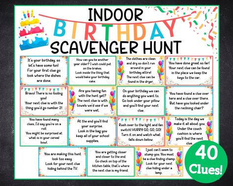 AlphaDigitalDesigns - Etsy Treasure Hunt Birthday, Birthday Treasure Hunt, Birthday Scavenger Hunt, Indoor Scavenger Hunt, Scavenger Hunt Riddles, Treasure Hunt For Kids, Indoor Birthday, Scavenger Hunt Birthday, Treasure Hunt Clues