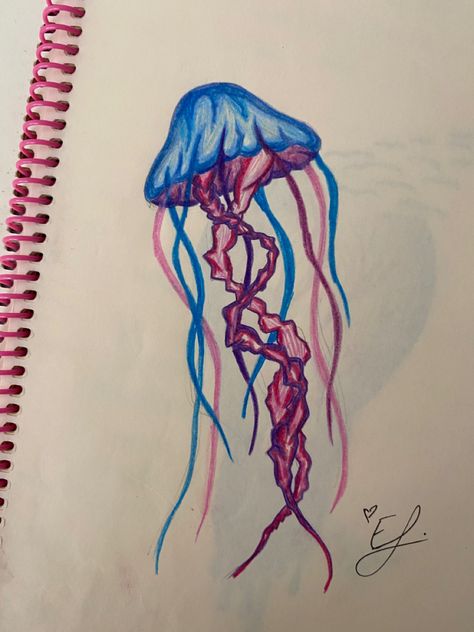 Jellyfish Pastel Art, Colorful Jellyfish Drawing, Jellyfish Marker Drawing, Jelly Fish Drawing Aesthetic, Oil Pastel Jellyfish, Jellyfish Oil Pastel, Jelly Fish Drawing Easy, Easy Jellyfish Drawing, Jellyfish Drawing Simple