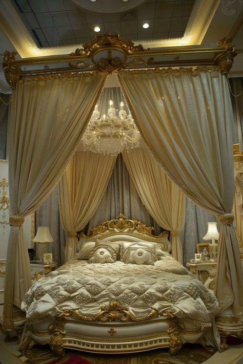 Beautiful Curtains Bedroom, Bed Design Modern Luxury Royal, Bed Design Modern Luxury, Balduino Iv, Fancy Bed, Bedroom Chic, Coquette Bedroom, Royal Bed, Royal Bedroom