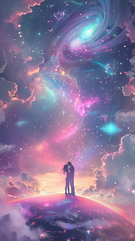 In the vast expanse of the cosmic masterpiece, this aesthetic art illustration resonates our eternal bond. Forever interwoven into the universe, you and I are echoes of stardust, connected by cosmic forces, reminding us that love transcends time and space. Space Romance, Cosmic Love, Twin Flame Relationship, Twin Flame Love, Love Aesthetic, Romance Art, Twin Flames, Time And Space, Couple Art