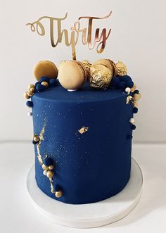 Blue And Gold 30th Birthday Party, Navy Blue And Gold Birthday Cake For Men, Navy Blue And Gold Cake Birthday, Navy Buttercream Cake, Blue And Gold 60th Birthday Party, Navy Gold Birthday Party, Cake 35 Birthday Men, Birthday Cakes For Men 30th, Celebration Cakes Birthday Men