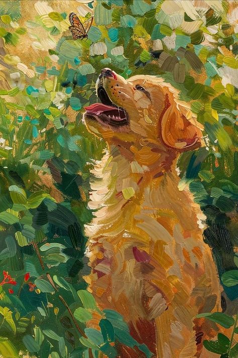 Art Dog Drawing, How To Paint Dogs, Dog Prints Art, Painting Ideas Dog, Home Art Ideas, Oil Painting Animals, Paintings Of Dogs, Pets Painting, In The Garden Art