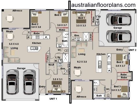 Corner Lot Duplex House Plans, 2024 Word, Multigenerational House Plans, Duplex House Plan, Multigenerational House, Duplex Floor Plans, Gum Trees, Narrow Lot House, Duplex Plans