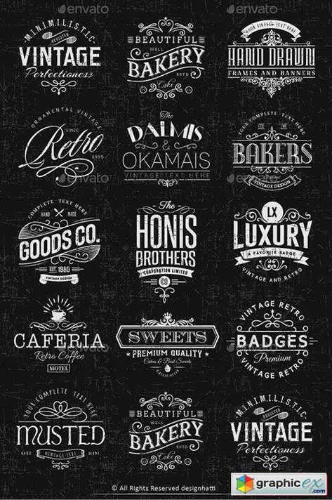 Artsy Vintage Retro Insignia and Logos Vol.01 Letras Cool, Logos Color, Old School Design, Logo Design Inspiration Vintage, Logos Photography, Vintage Badges, Vintage Bakery, Logos Retro, Inspiration Logo Design