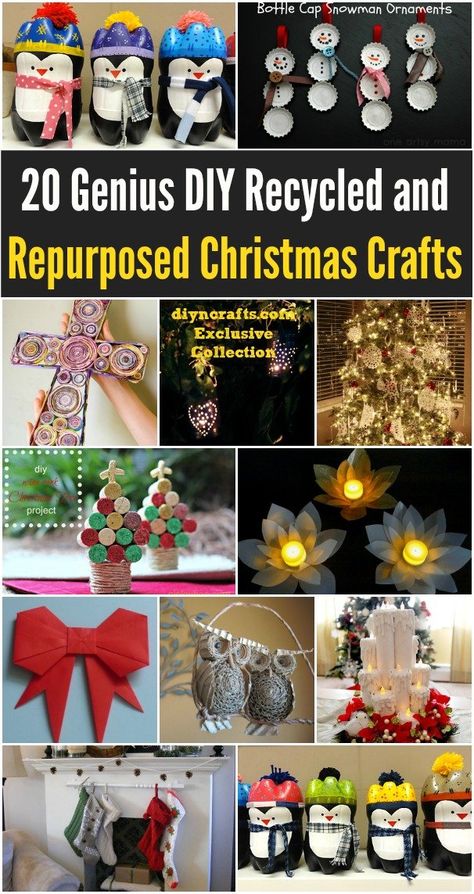 20 Genius DIY Recycled and Repurposed Christmas Crafts - Really good ideas for a frugal Christmas decorating experience, these are so Easy; there's something for everyone. Recycled Christmas Gifts, Recycled Christmas Decorations, Recycled Christmas, Crafts By Season, Frugal Christmas, Diy Recycle, Recycled Crafts, Christmas Crafts For Kids, Homemade Christmas