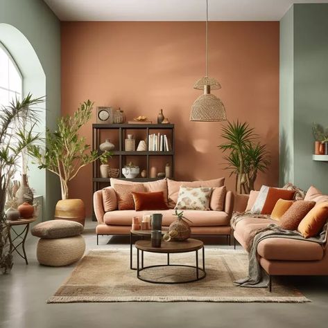 Terracotta Interior Design, Terracotta Living Room, Color Palette Living Room, Spring Bedroom, Living Room Orange, Pink Living Room, Home Design Living Room, Living Room Green, Living Room Colors