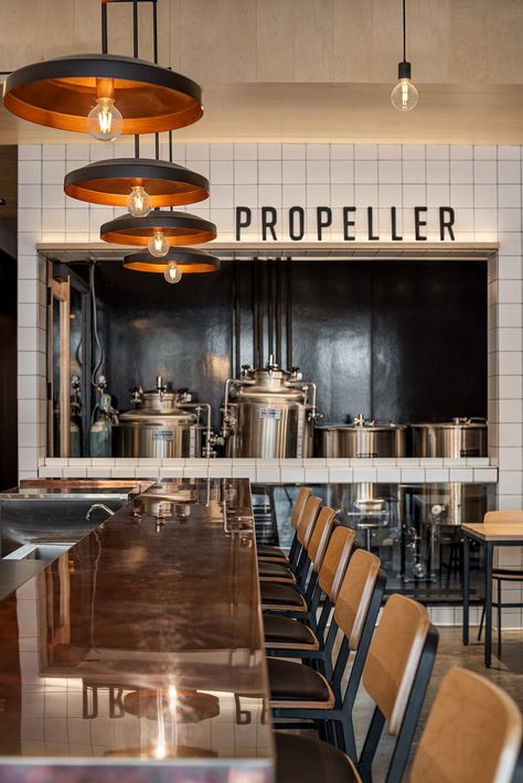 Brewery Interior Design | Propeller Brewing — D360 Inc. Brewery Design Interior, Taproom Design Brewery, Brewery Bar Design, Home Brewery Design, Brewery Interior Design, Industrial Brewery, Beer Bar Design, Taproom Design, Brewery Interior