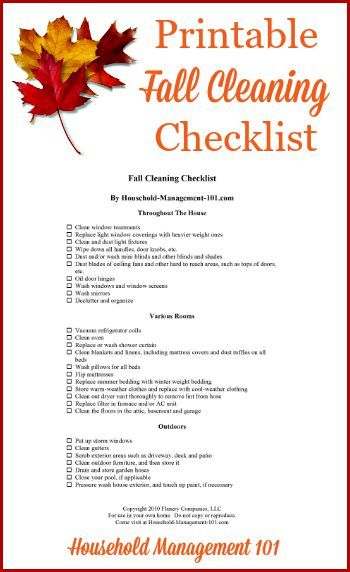 Free fall cleaning checklist printable to get your home clean and ready for colder weather {on Household Management 101} Fall Cleaning List, Fall Cleaning Checklist, Cleaning Checklist Printable, Fall Cleaning, Checklist Printable, Household Management, Deep Cleaning Tips, Cleaning List, Household Cleaning Tips