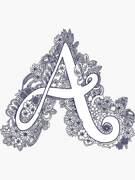 "Letter A monogram doodle inked art" Sticker by sarahtrett | Redbubble Letter A Monogram, A Monogram, Letter A, Doodle Art, Paisley, Monogram, Drawings, Flowers, Design