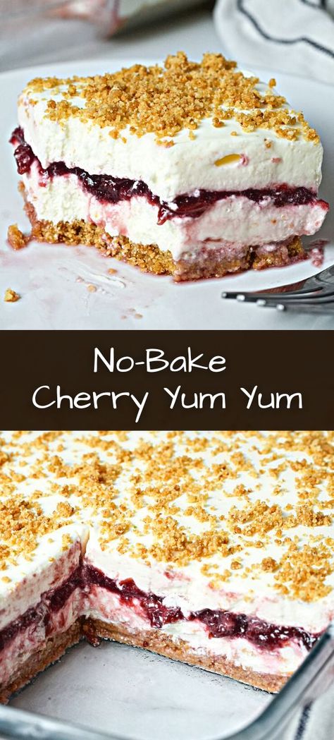 Cherry Icebox Pie, No Bake Cherry Yum Yum, Cherry Icebox Cake, Fall Cherry Desserts, Classic Cherry Delight Recipe, Cherry Yum Yum Recipe Easy, Frozen Cherries Recipes, Easy Cherry Desserts, Lazy Desserts