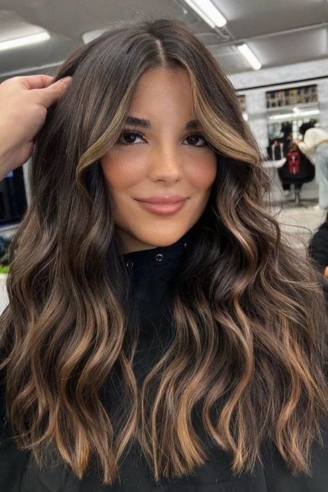 Black Hair With Blonde, Black Hair With Blonde Highlights, Dark Brown Hair With Blonde Highlights, Copper Blonde Hair Color, Hair With Blonde Highlights, Balayage Hair Caramel, Highlights For Dark Brown Hair, Blonde Highlights On Dark Hair, Black Hair Balayage