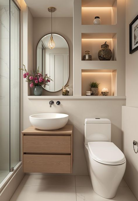 25 Genius Tiny Bathroom Ideas For Your Makeover 26 Tiny Bathroom In Bedroom, Townhouse Storage Ideas, Ensuite Small Bathroom Ideas, Small New Build Bathroom Ideas, Budget Friendly Bathroom Ideas, Neutral Bathroom Ideas Modern, Tiny Bathroom Interior Design, Small Bathroom Ideas Neutral, Adu Bathroom Ideas