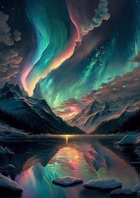 Amazon.com: COLORFUL NORTHERN LIGHTS NIGHT SKY - Aurora Borealis Fine Art Print Wall Art - Home Decor in Multiple Sizes : Handmade Products Northern Lights Painting, Night Sky Art, Aurora Borealis Northern Lights, Lit Wallpaper, Gems Art, Cool Wallpapers Art, Sky Art, Light Painting, Painting Kits