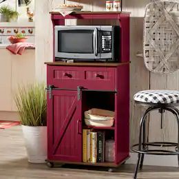 Kitchen Islands & Microwave Carts | Ginny's Microwave Cart Ideas, Microwave Cart Makeover, Microwave Carts, Kitchen Island Microwave, 80s Apartment, Microwave In Island, Wheeled Cart, Microwave Cart, Rental Ideas