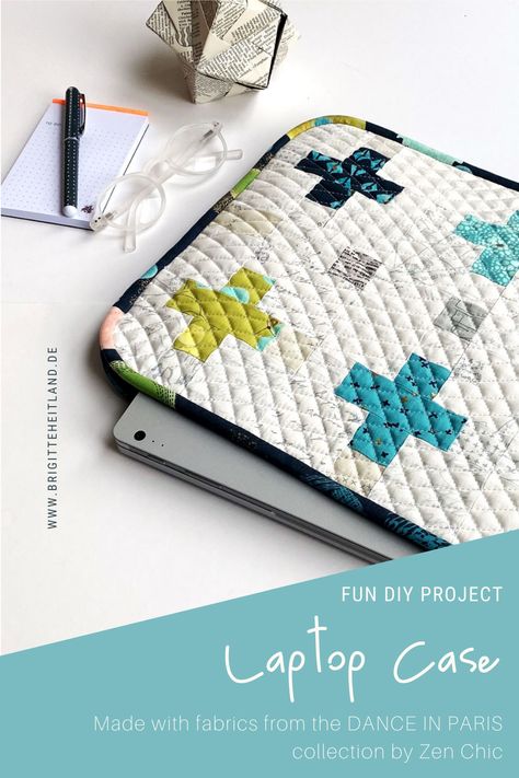 With this fun DIY weekend project you will have one of a kind stylish laptop case. This project is also perfect to sew up your scraps and give as a gift. Fabrics are DANCE IN PARIS by Zen Chic Laptop Case Pattern, Diy Laptop Case, Sewn Gifts, Paris Fabric, Laptop Pouch, Chic Quilts, Pouch Diy, Quilt Magazine, Bright Fabrics