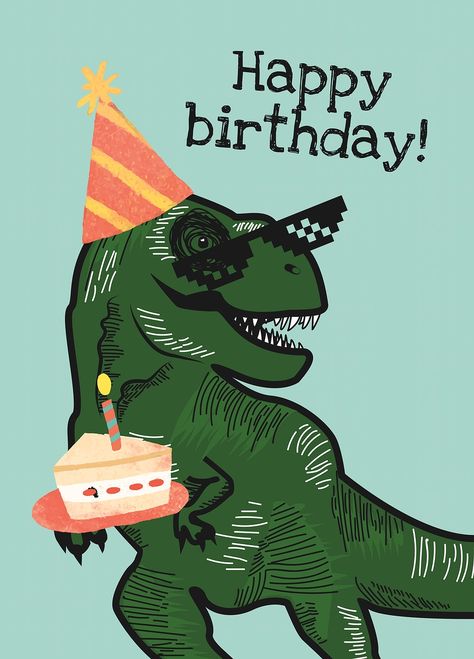 Happy Birthday Illustration, Birthday Invitation Card Template, Happy Birthday Kids, Cake Illustration, Happy Birthday Art, Dinosaur Birthday Invitations, Birthday Illustration, Happy Birthday Template, Happy Birthday Wishes Cards