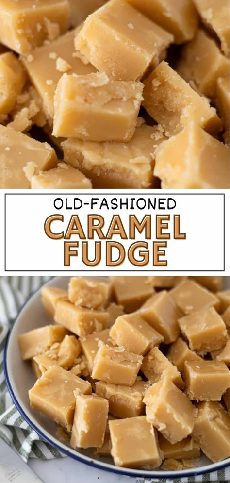 This old-fashioned caramel fudge recipe is reminiscent of the kind Grandma used to make. It's rich and creamy and simply melts in your mouth with every bite. Fudge Recipes Caramel, Caramel Marie Biscuit Fudge, Homemade Caramel Candies, Russian Fudge Recipes, Original Fantasy Fudge Recipe Marshmallow Cream, Creamy Fudge Recipes Condensed Milk, Fudge Candy Recipes, Caramel Baked Goods, Caramel Apple Fudge Recipe