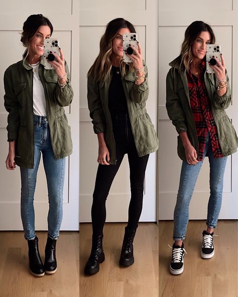 Army Jacket Women Outfit, Green Utility Jacket Outfit, Army Green Jacket Outfit, Cargo Jacket Outfit, Anorak Jacket Outfit, Olive Green Jacket Outfits, Army Jacket Women, Utility Jacket Outfit, Green Jacket Outfit