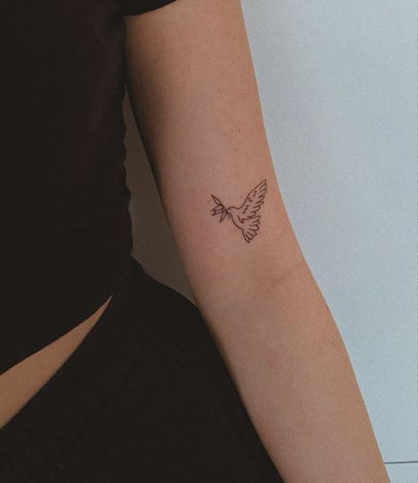 Dove Tattoo Dainty, Minimalistic Biblical Tattoos, Biblical Tattoos Minimalist, Aesthetic Dove Tattoo, Tattoo Inspo Aesthetic Christian, Pretty Dove Tattoo, Biblical Bird Tattoos, Christian Mini Tattoos, Meaningful Biblical Tattoos