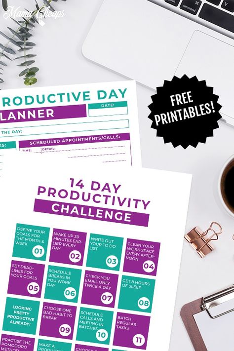 Stay focused, organized, and be more productive than ever with our free printable productivity bundle! Perfect printables for staying on track and accomplishing the important tasks on your to-do list. Stay task and goal oriented with the daily productive day planner printable. Then take the 14 day productivity challenge to get your mindset motivated and focused! #productivity #selfcare #selfhelp #motivation #challenge #mamacheaps #printable Daily Productivity Planner, Productivity Challenge, Goal Oriented, Productivity Quotes, Be More Productive, Productivity Hacks, Productive Day, Stay On Track, Productivity Planner