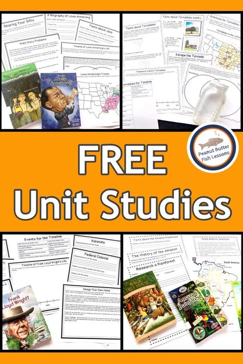 Check out our list of free unit studies.  They are based upon fiction and non-fiction books and give children a fun way to read and learn.  #peanutbutterfishlessons #freeprintables #unitstudies #elementaryschool #homeschool Fish Unit Study, Project Based Learning High School, Project Based Learning Middle School, Project Based Learning Elementary, Project Based Learning Kindergarten, First Grade Projects, Elementary School Architecture, Butter Fish, Project Based Learning Math