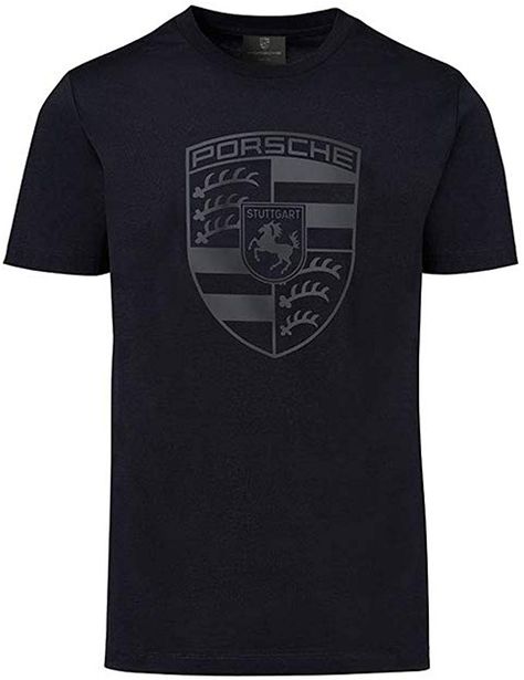 Genuine Porsche merchandise from the Porsche Driver's Selection catalog 100% cotton black shirt with black Porsche crest logo on the chest Porsche Shirt, Need Money For Porsche, White Tshirt Men, Video Store, Sporty Shorts, Concept Clothing, Porsche Boxster, Racing Shirts, Men Shirts