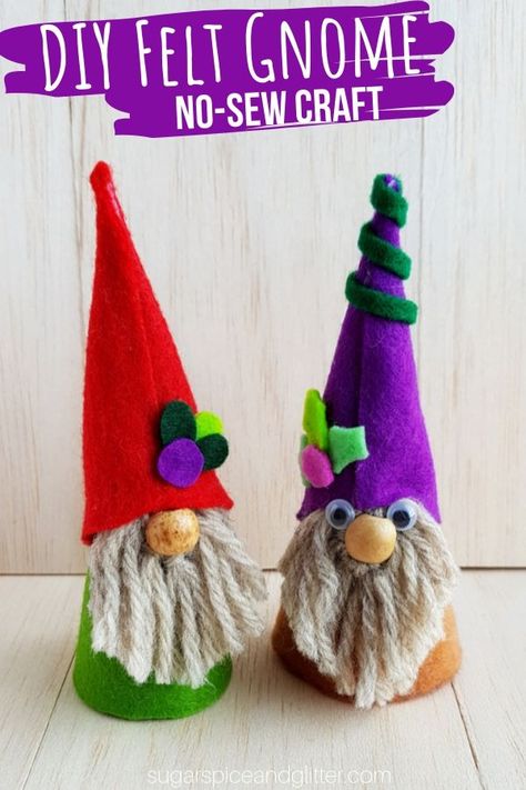 Magical Crafts For Kids, Wizard Crafts, Craft Gnomes, Felt Crafts Kids, Felt Gnomes, Magical Crafts, Yarn Beard, Gnome Craft, Felt Gnome