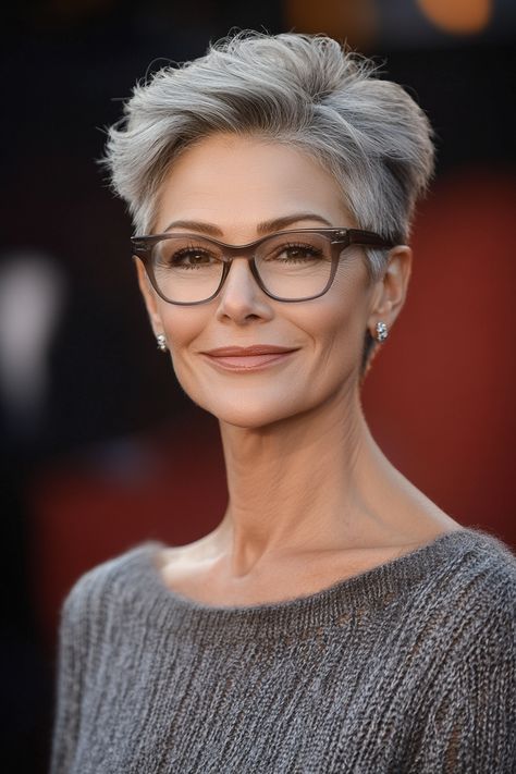 32 Trendy Short Hairstyles for Women Over 50 with Glasses That Shine i – CreativeBooster Grey Short Hairstyles, Grey Hair And Glasses, Hair And Glasses, Swept Back Hair, Trendy Short Hairstyles, Older Women's Hairstyles, Bob Hairstyles With Bangs, Honey Blonde Highlights, Hairstyles For Women Over 50