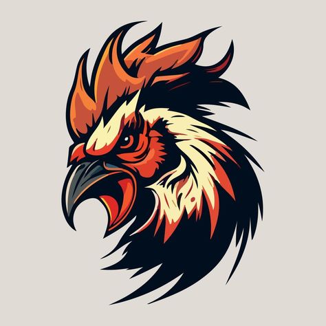 Angry rooster head mascot esport logo vector illustration with isolated background Rooster Character Design, Angry Rooster, Mockup Kaos, Tato Tradisional, Sketchy Art, Chicken Icon, Rooster Head, Rooster Illustration, Rooster Vector