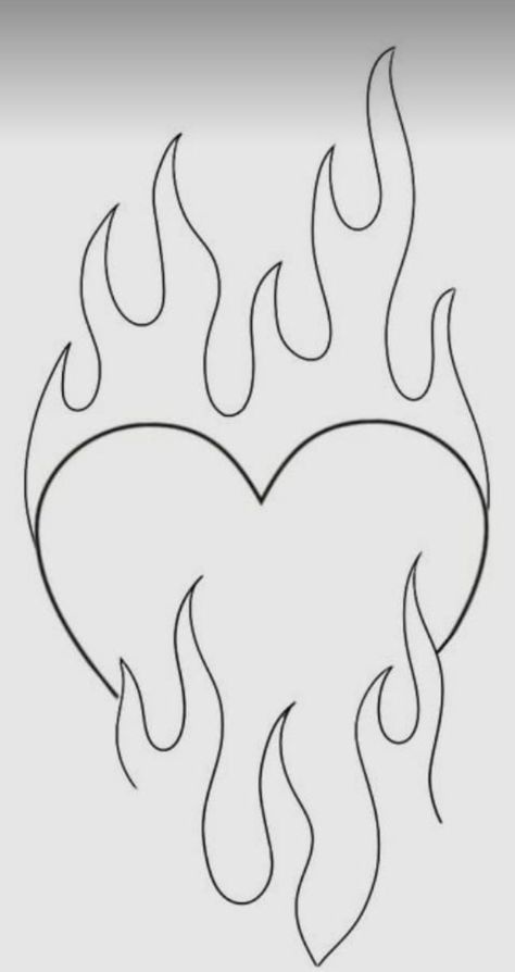 Flaming Heart Drawing, Easy Things To Trace, Burning Heart Drawing, Easy Traceable Drawings, Simple Trippy Drawings, Traceable Drawings, Screaming Drawing, Easy Tattoos To Draw, Mindfulness Coloring