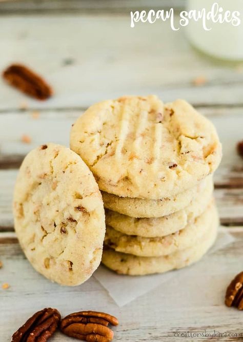 Recipe for the BEST PECAN SANDIES! Buttery, crunchy, and loaded with pecans and toffee bits, these homemade pecan sandies practically melt in your mouth. You'll love them! #pecansandies #toffeepecansandies #homemadepecansandies #creationsbykara Pecan Sandies Recipe, Pecan Sandie, Sandies Recipe, Pecan Sandies, Tried And True Recipes, Toffee Bars, Toffee Bits, Summer Cookies, Sweet Treats Recipes