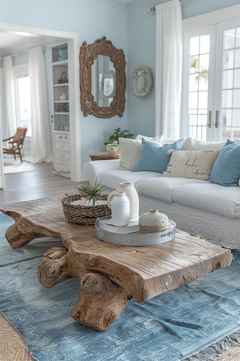 Ocean Theme Home Decor, Lake House Room Ideas, Boho Coastal Living Rooms, Coastal Living Rooms Ideas, Coastal Cottage Decor, Coastal Chic Living Room, Coastal Living Room Ideas, Beachy Living Room, Living Rooms Ideas