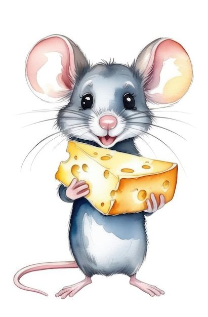 Mouse With Big Ears, Cheese Drawing, Drawing Funny, Mouse Tattoos, Mouse Illustration, Mouse Drawing, Acrylic Art Projects, Mouse Color, Drawing Animals