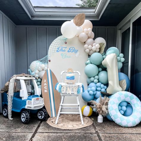 The Big One 1st Birthday party today 🌊🏄🏼‍♂️🌞✨ Smash cake and cookies by Bake Someone Happy. 😋 Little Tikes car makeover and custom surfboards by my brother and Krupted Rides 🏄🏼‍♂️😎✨ Beach Themed 1st Birthday Boy, One Big Splash Birthday, The Big One Dessert Table, The Big One Backdrop, The Big One Smash Cake, Tikes Car Makeover, The Big One Birthday Backdrop, First Wave Birthday Party, First Big Wave Birthday Party