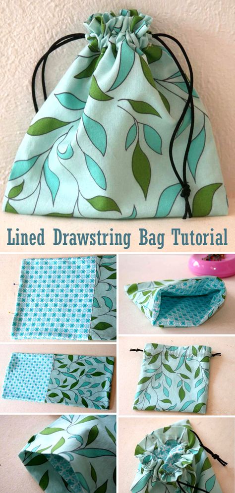 Better Lined Drawstring Bag Tutorial Lined Drawstring Bag Tutorial How To Sew, Drawstring Gift Bag Pattern, Paper Bag Sewing Pattern, How To Sew A Lined Drawstring Bag, Drawstring Bags For Kids, Simple Useful Sewing Projects, Lined Gift Bag Tutorial, Fabric Drawstring Bag Diy, Easy No Pattern Sewing