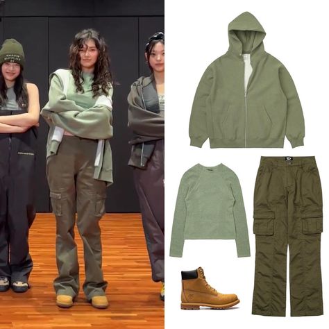 230915 BTS’ Tiktok/Instagram Khakis Full Zip Pocket Hoodie ₩152,000 Wellbeing Express Sports Knit Top Leaf Green ₩178,000 Washed Cotton… | Instagram Newjeans Outfits, Timberland Premium, Cotton Cargo Pants, Kpop Style, Pocket Hoodie, Leaf Green, Waterproof Boots, Style Outfits, Cargo Pants