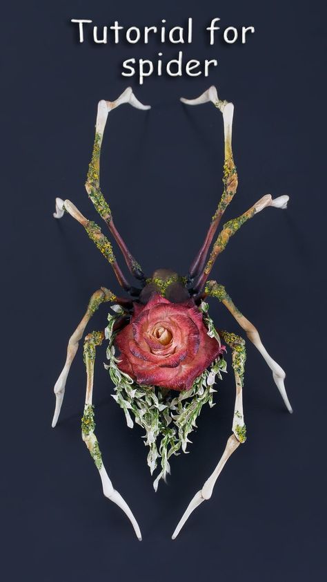 This is video tutorial how to make a spider with rose. DIY fantasy creature tutorial by handmade with cold porcelain. You can make such a spider using any clay. It could be polymer clay, air clay, or other clay of your choice. Fantasy Clay Creatures, Polymer Clay Jumping Spider, Spider Diy Craft, Polymer Clay Insects, Fantasy Spider Art, Fantasy Craft Ideas, Fantasy Diy Crafts, Cold Porcelain Projects, Diy Sculpture Ideas