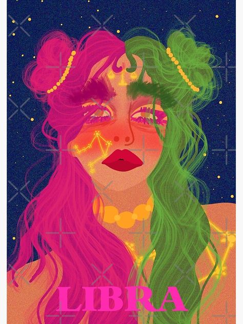 "LIBRA: Zodiac Signs Series" Art Print by TheMoodyMimo | Redbubble Indie Zine, Libra Photoshoot, Libra Photoshoot Ideas, Contrast Poster, Libra Zodiac Signs, Graphic Layout, 60s Art, Art Trippy, Frida Art