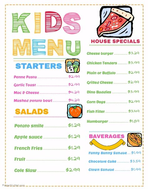 Find design templates for Kid Menu. Easy to customize. Download and print or purchase high quality prints from us. Kid Menu Ideas, Zoo Typography, Kids Menu Design, Future Restaurant, Play Menu, Cleaning Checklist Template, Christmas Learning, Menu Card Design, Holiday Homework