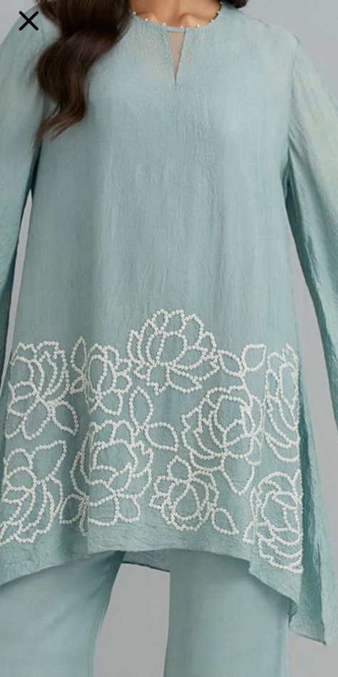 Unique Embroidery Designs For Kurtis, Surface Ornamentation, Unique Women Tops, Embroidery Kurti, Modest Casual, Simple Kurti, Embroidery Suits Punjabi, Embroidery Fashion Detail, Modest Casual Outfits