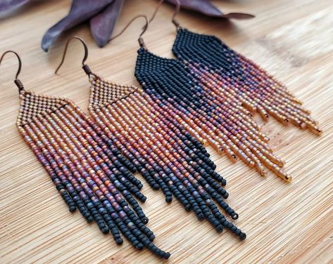 Sewn Beaded Earrings, Gold Fringe Earrings, Black Seed Bead Earrings, Seed Bead Patterns Earrings, Fringe Earring Pattern Free, Sead Bead Earrings, Beaded Earring Patterns Free, Silver Beaded Earrings, Native Beading Patterns Tutorials